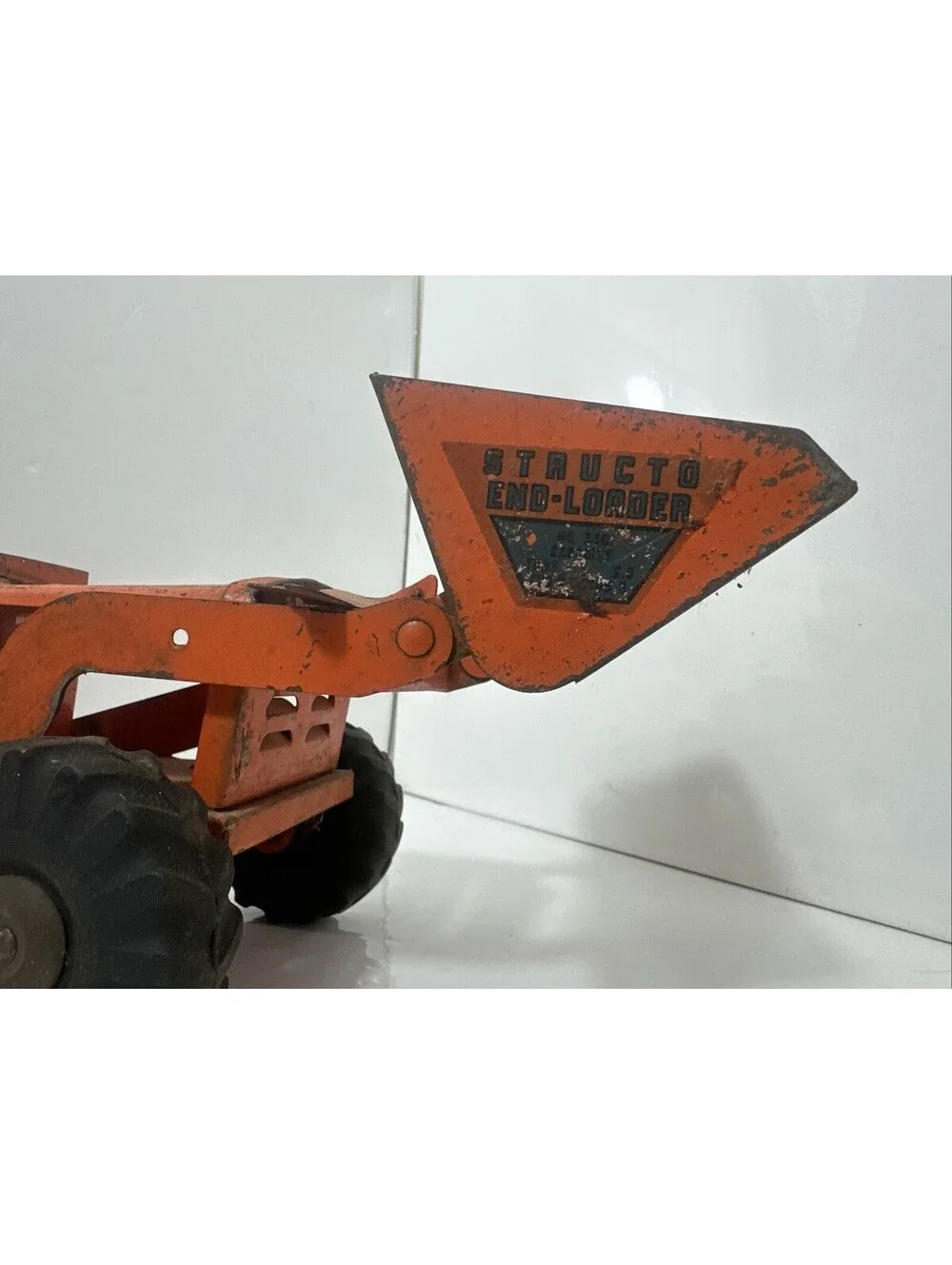 Vintage 1950s Structo No 340 Front End Loader Toy Truck Orange Pressed Steel